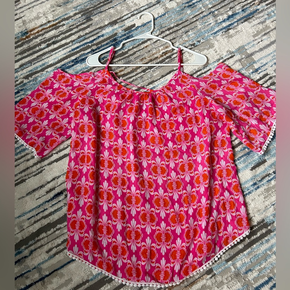 Pink cold shoulder top
